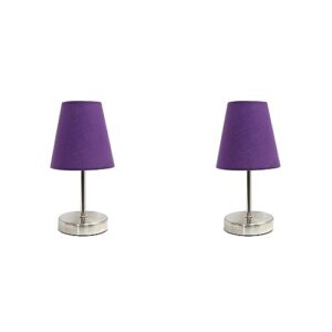 simple designs lt2013-prp mini basic sand nickel table lamp with fabric shade, purple (pack of 2)