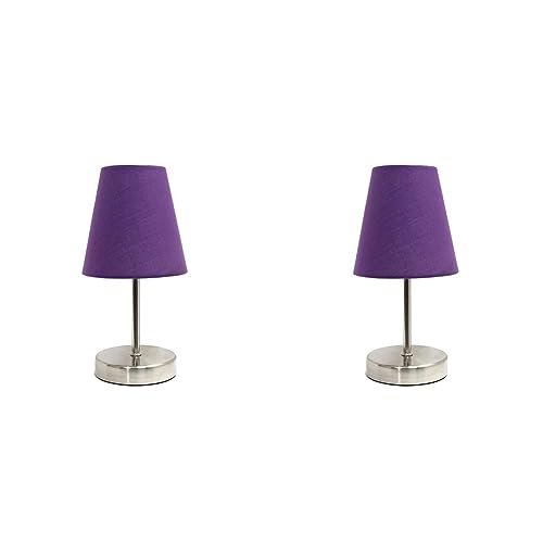 Simple Designs LT2013-PRP Mini Basic Sand Nickel Table Lamp with Fabric Shade, Purple (Pack of 2)