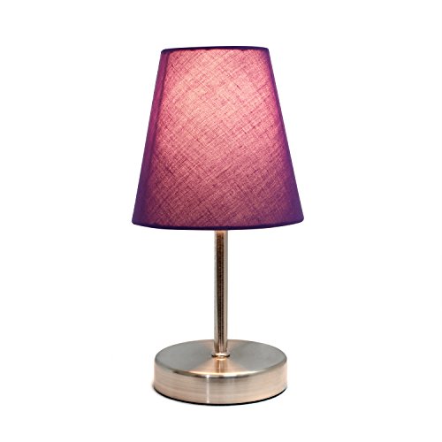 Simple Designs LT2013-PRP Mini Basic Sand Nickel Table Lamp with Fabric Shade, Purple (Pack of 2)