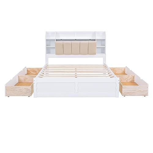 Merax Wood Queen Size Platform Bed with Storage Headboard