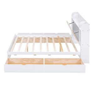Merax Wood Queen Size Platform Bed with Storage Headboard