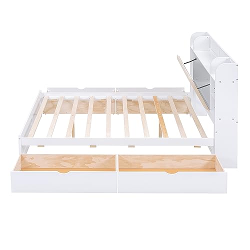 Merax Wood Queen Size Platform Bed with Storage Headboard