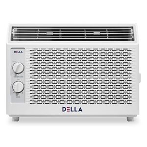 della 5000 btu 115v/60hz window air conditioner, whisper quiet ac unit with easy to use mechanical control and reusable filter, cools up to 150 sq. ft.