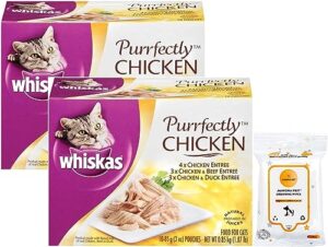 aurora pet bundle (2) whiskas purrfectly chicken variety (10-count) 3 ounces wet cat food favorites with aurorapet wipes