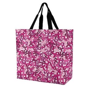 breast cancer awareness pink ribbon women's tote bag large capacity shopping grocery reusable shoulder bag for travel picnic