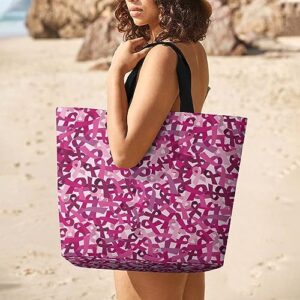 Breast Cancer Awareness Pink Ribbon Women's Tote Bag Large Capacity Shopping Grocery Reusable Shoulder Bag for Travel Picnic