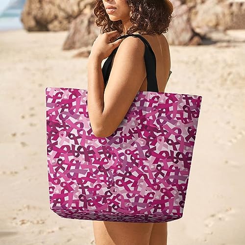 Breast Cancer Awareness Pink Ribbon Women's Tote Bag Large Capacity Shopping Grocery Reusable Shoulder Bag for Travel Picnic