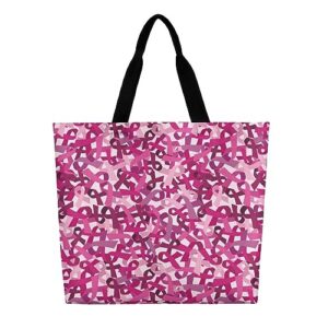 Breast Cancer Awareness Pink Ribbon Women's Tote Bag Large Capacity Shopping Grocery Reusable Shoulder Bag for Travel Picnic