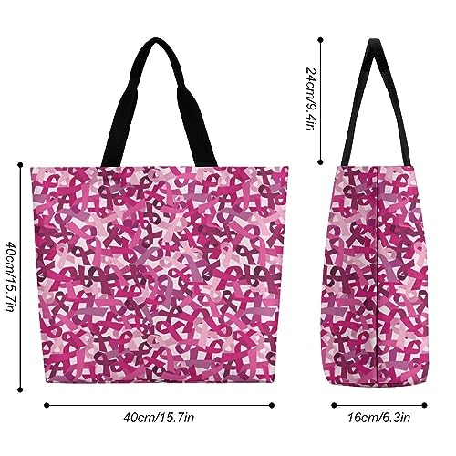 Breast Cancer Awareness Pink Ribbon Women's Tote Bag Large Capacity Shopping Grocery Reusable Shoulder Bag for Travel Picnic