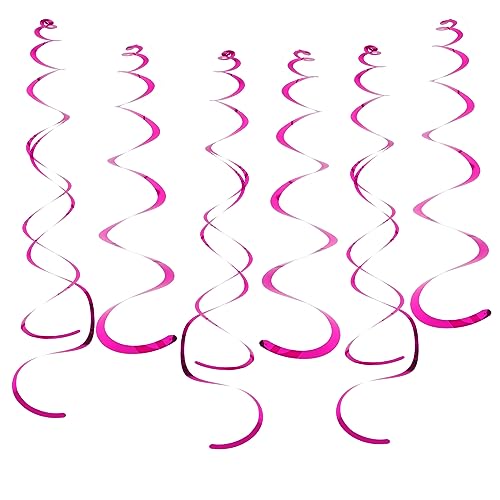 30 PCS Party Swirl Decorations Hot Pink Shinny Foil Hanging Swirl Decorations with Double-Swirls and Single-Swirls Plastic Streamer for Ceiling Plastic Metallic Streamer for Party Decorations