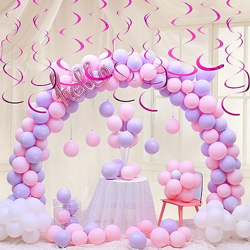 30 PCS Party Swirl Decorations Hot Pink Shinny Foil Hanging Swirl Decorations with Double-Swirls and Single-Swirls Plastic Streamer for Ceiling Plastic Metallic Streamer for Party Decorations