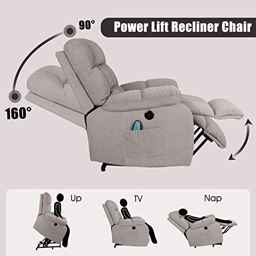 LIUJUN Electric Chairs with Remote Control Heat Massage Armchair Sofa Chair Power Lift Recliner Chair for Elderly Faux Leather