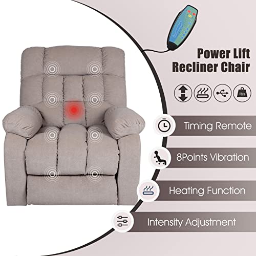 LIUJUN Electric Chairs with Remote Control Heat Massage Armchair Sofa Chair Power Lift Recliner Chair for Elderly Faux Leather