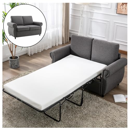 Gagawin Pull Out Sofa Bed, 2-in-1 Convertible Sleeper Sofa with Folding Foam Mattress, Linen Upholstery Sleeper Loveseat Couch with Pull Out Bed for Guest Room Living Room Bedroom (Gray)