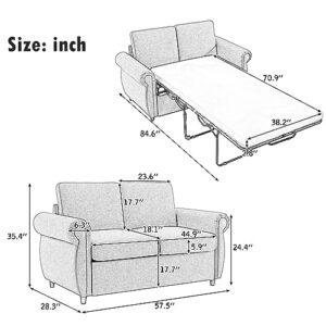 Gagawin Pull Out Sofa Bed, 2-in-1 Convertible Sleeper Sofa with Folding Foam Mattress, Linen Upholstery Sleeper Loveseat Couch with Pull Out Bed for Guest Room Living Room Bedroom (Gray)