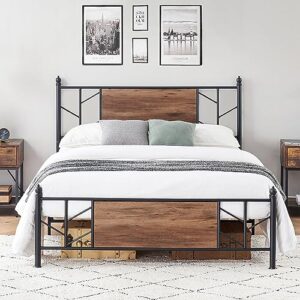 idealhouse queen bed frame with headboard, upgraded wood platform bed frame with sturdy metal slats support, 12" under bed storage, no box spring needed, easy assembly, noise free
