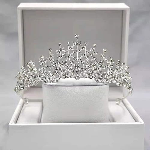 HugeDE Rhinestone Metal Tiara Bridal Wedding Crown Faux Crystal Princess Tiara Birthday Party Crown Halloween Cosplay Props for Women Girls B