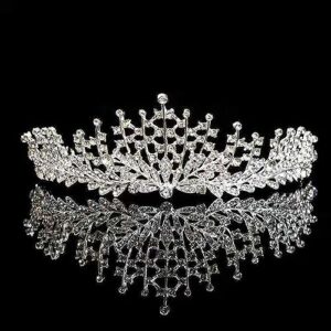 HugeDE Rhinestone Metal Tiara Bridal Wedding Crown Faux Crystal Princess Tiara Birthday Party Crown Halloween Cosplay Props for Women Girls B