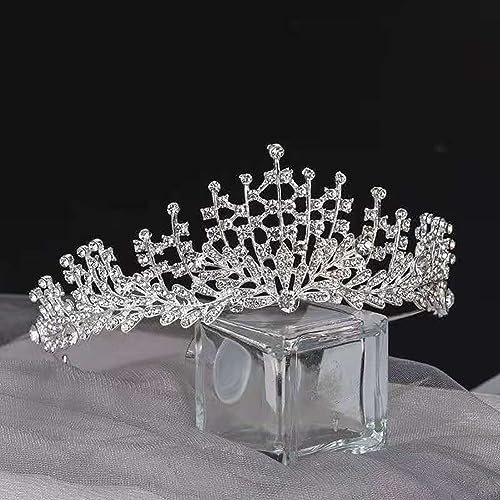 HugeDE Rhinestone Metal Tiara Bridal Wedding Crown Faux Crystal Princess Tiara Birthday Party Crown Halloween Cosplay Props for Women Girls B