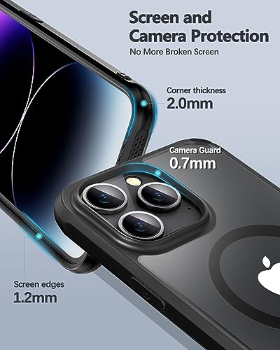 TXXTOL 3 in 1 Magnetic iPhone 14 Pro Case Compatible with Magsafe iPhone 14 pro Case Magsafe+ Screen Protector + Camera Lens Protector Raised Edges Protect Camera and Screen Black+Clear 6.1 Inch