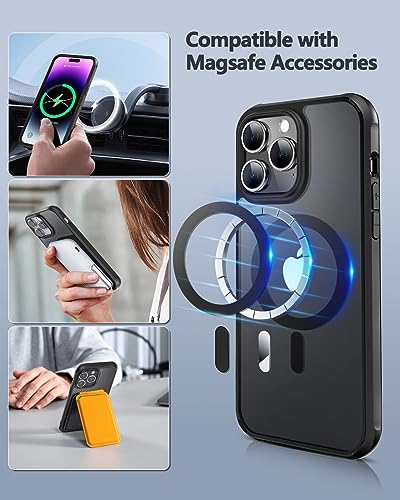 TXXTOL 3 in 1 Magnetic iPhone 14 Pro Case Compatible with Magsafe iPhone 14 pro Case Magsafe+ Screen Protector + Camera Lens Protector Raised Edges Protect Camera and Screen Black+Clear 6.1 Inch