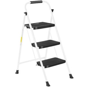 lifetime home 3-step ladder with wide anti-slip platform & thick rubber feet - lightweight heavy duty foldable & portable - 330 lbs capacity, steel frame, rubber handgrip, folding step stool - white