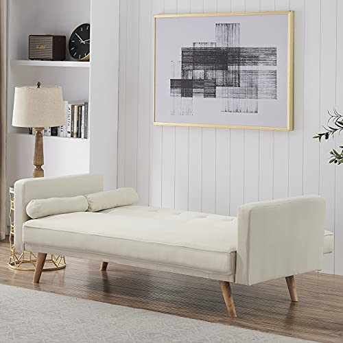 Eafurn 71.6" W Convertible Futon Sofa Bed Adjustable Couch Sleeper Modern Cotton Home Recliner Reversible Loveseat Folding Daybed, Solid Wood Tapered Legs, 2 Throw Pillows,3 Angles, 600lb Capacity