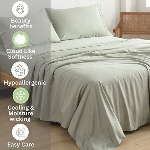 Bamtek 100% Viscose Bamboo Sheets Queen Size Bed - Super Soft and Silky Queen Sheets - Cooling Bamboo Sheets for Hot Sleepers - 4PC 17' Deep Pocket Queen Sheet Set and Pillowcases Set of 2 (Sage)