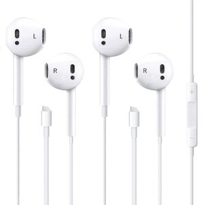 rosyclo 2 pack lightning wired earbuds headphones, iphone in-ear stereo headphones built-in microphone volume control earbuds compatible iphone 13/12/11/x/8/7/ipad ios white