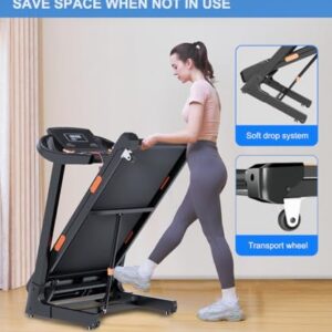 Treadmills for Home, Foldable Treadmill with Incline Automatic 15%, 3.5HP Portable Folding Jogging Running Machine for Home Office Gym, 265Lbs Capacity, Wide Running Belt, APP and Bluetooth