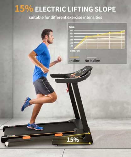 Treadmills for Home, Foldable Treadmill with Incline Automatic 15%, 3.5HP Portable Folding Jogging Running Machine for Home Office Gym, 265Lbs Capacity, Wide Running Belt, APP and Bluetooth