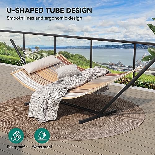 YITAHOME 12FT Hammock with Stand Included Hammock Heavy Duty Hammocks Waterproof Poratble Freestanding Hammock with Pillow Storage Bags 450lbs for Outdoors,Backyard,Yellow Stripes