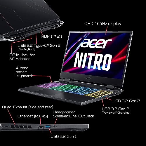 acer 2023 Newest Nitro 5 Gaming Laptop, 15.6" 165 Hz IPS Display, AMD Ryzen 7 6800H (8 core), NVIDIA GeForce RTX 3070 Ti, 16GB DDR5 RAM, 1TB SSD, Wi-Fi 6E, Backlit Keyboard, Windows 11 Home