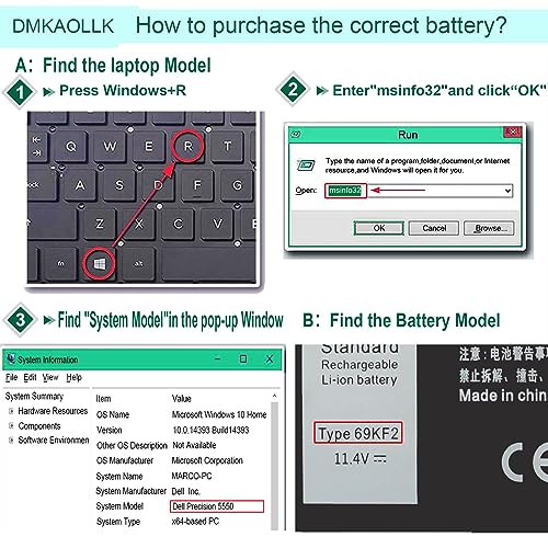 DMKAOLLK 86Wh 69KF2 8FCTC Battery for Dell XPS 15 9500 9510 9520 9530 Precision 5550 5560 5570 Alienware M15 R3 R4 R5 R6 R7 M17 R3 R4, G7 15 7500,G15 5510 5520 P87F P91F P100F P45E 11.4V