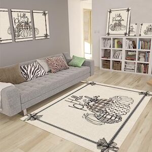 Thanksgiving Fall Large Rectangular Area Rugs 5' x 7' Living Room, Boho Polka Dot Pumpkin Black Gingham Durable Non Slip Rug Carpet Floor Mat for Bedroom Bedside Outdoor