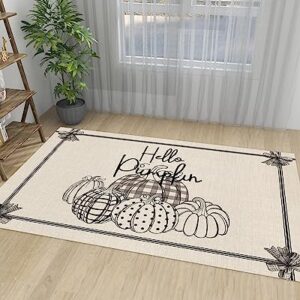 Thanksgiving Fall Large Rectangular Area Rugs 5' x 7' Living Room, Boho Polka Dot Pumpkin Black Gingham Durable Non Slip Rug Carpet Floor Mat for Bedroom Bedside Outdoor