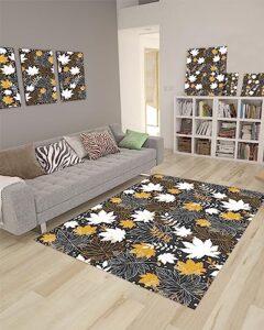 autumn maple leaves large rectangular area rugs 5' x 7' living room, yellow white gold leaf black backdrop durable non slip rug carpet floor mat for bedroom bedside outdoor