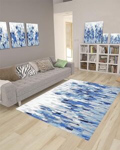 contemporary blue large rectangular area rugs 5' x 7' living room, abstract rustic painting art durable non slip rug carpet floor mat for bedroom bedside outdoor