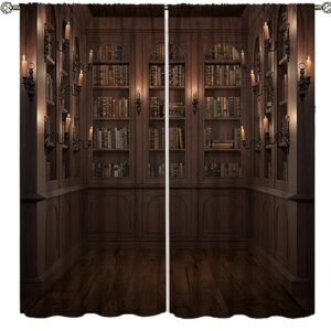 Bookshelf Blackout Curtains,Vintage Literature Books On Bookcase Rod Pocket Thermal Insulated Drapes 42x63in