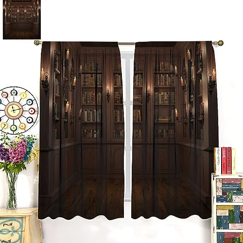 Bookshelf Blackout Curtains,Vintage Literature Books On Bookcase Rod Pocket Thermal Insulated Drapes 42x63in