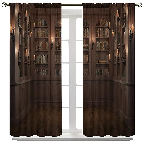 Bookshelf Blackout Curtains,Vintage Literature Books On Bookcase Rod Pocket Thermal Insulated Drapes 42x63in