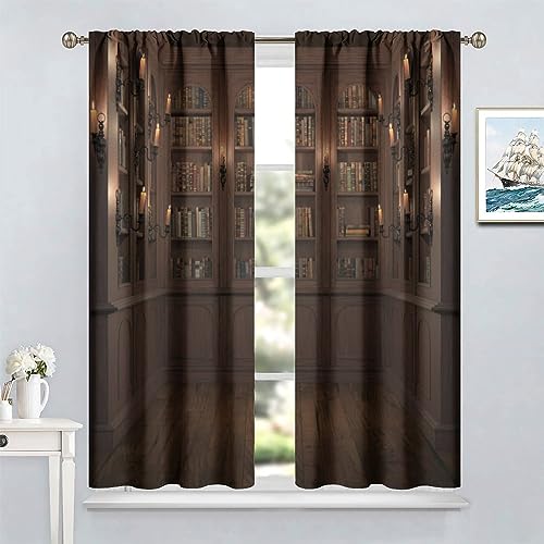 Bookshelf Blackout Curtains,Vintage Literature Books On Bookcase Rod Pocket Thermal Insulated Drapes 42x63in