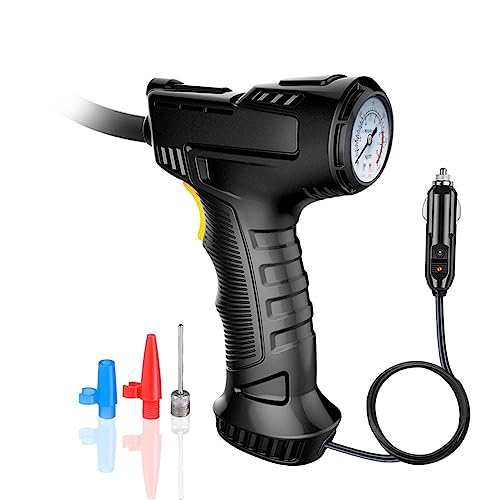 150PSI Tire Inflator with Emergency LED Light - 12V Wired Car Tire Inflator Pump with Pressure Gauge - Car Accessories - Portable Compressor Pump for Cars, Motorcycles, Bicycles, Sports Balls