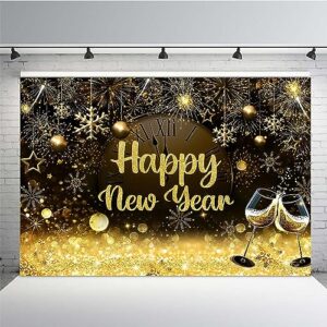 mehofond 7x5ft happy new year black and gold backdrop countdown 2024 new year eve snowflake gold gliter background champagne party banner decoration supplies photo booth props