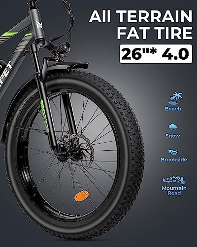 Mukkpet Suburban 750W Electric Bike for Adults, 25MPH Ebike, 26'' Fat Tire Electric Mountain Bikes 48V 15AH BMS Removable Battery Electric Bicycles