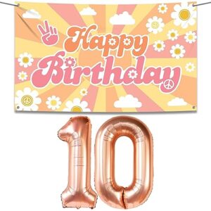 katchon, huge rose gold number 10 balloon - pack of 3 | foil 10 balloon number, groovy backdrop | groovy birthday banner for 10th birthday decorations for girl and groovy party decorations