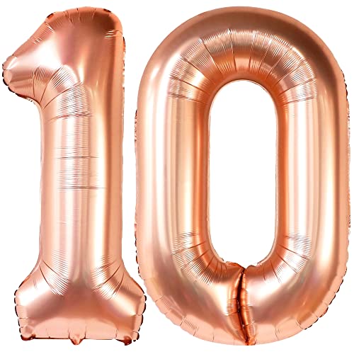 KatchOn, Huge Rose Gold Number 10 Balloon - Pack of 3 | Foil 10 Balloon Number, Groovy Backdrop | Groovy Birthday Banner for 10th Birthday Decorations for Girl and Groovy Party Decorations