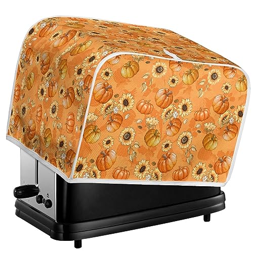 Jiueut 4 Slice Toaster Cover, Fall Sunflower Pumpkin Print Bread Toaster Oven Dustproof Cover, Waterproof Kitchen Small Appliance Cover Broiler Organizer Bag Anti Fingerprint Protection Woman Gifts