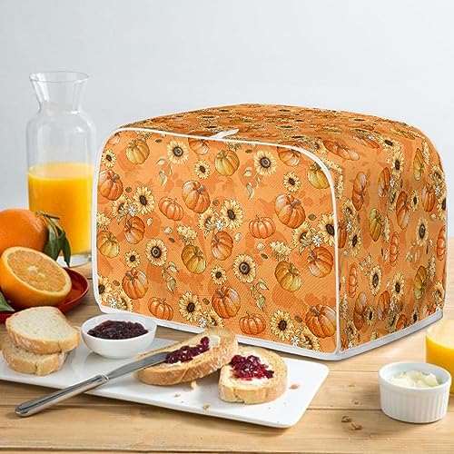 Jiueut 4 Slice Toaster Cover, Fall Sunflower Pumpkin Print Bread Toaster Oven Dustproof Cover, Waterproof Kitchen Small Appliance Cover Broiler Organizer Bag Anti Fingerprint Protection Woman Gifts