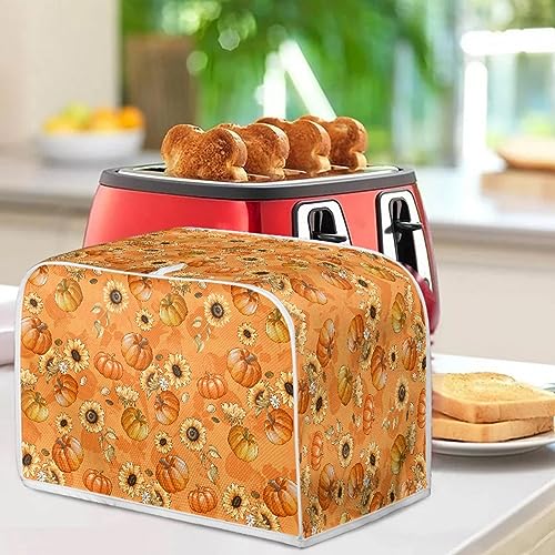 Jiueut 4 Slice Toaster Cover, Fall Sunflower Pumpkin Print Bread Toaster Oven Dustproof Cover, Waterproof Kitchen Small Appliance Cover Broiler Organizer Bag Anti Fingerprint Protection Woman Gifts